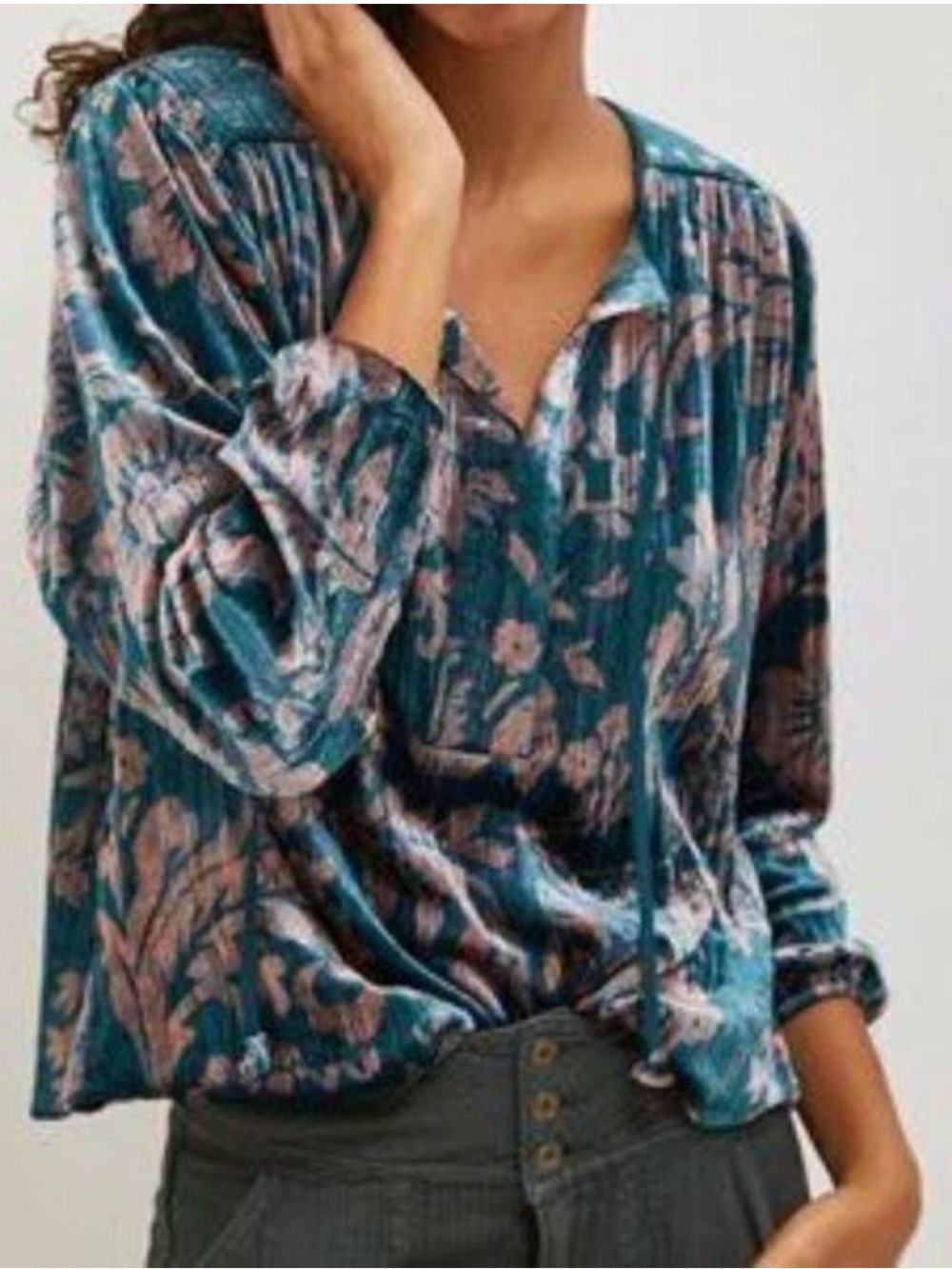 Anthropologie Velvet Boho Blouse Relaxed Faustine Peasant Boho Whimsy Regal Sz L